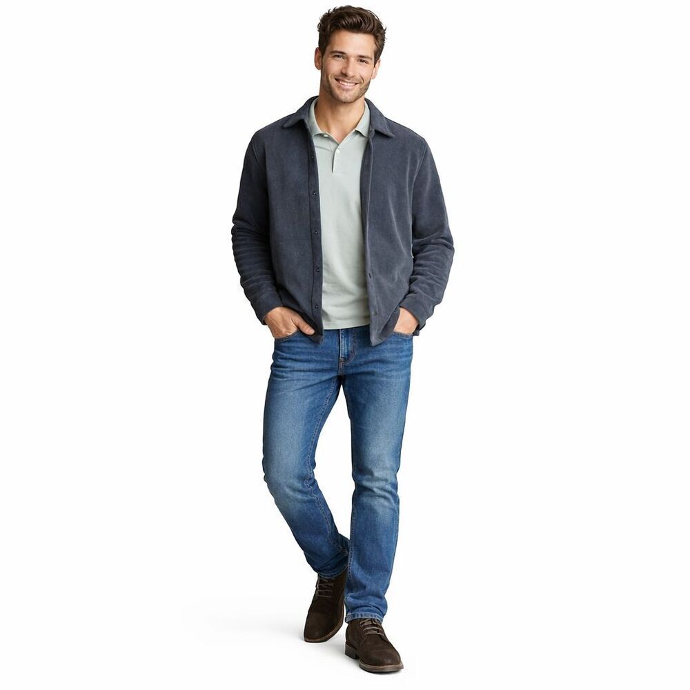 Copper and Oak Mens Shirt Jacket Medium Gray Heavyweight Fleece Snap Front NWT